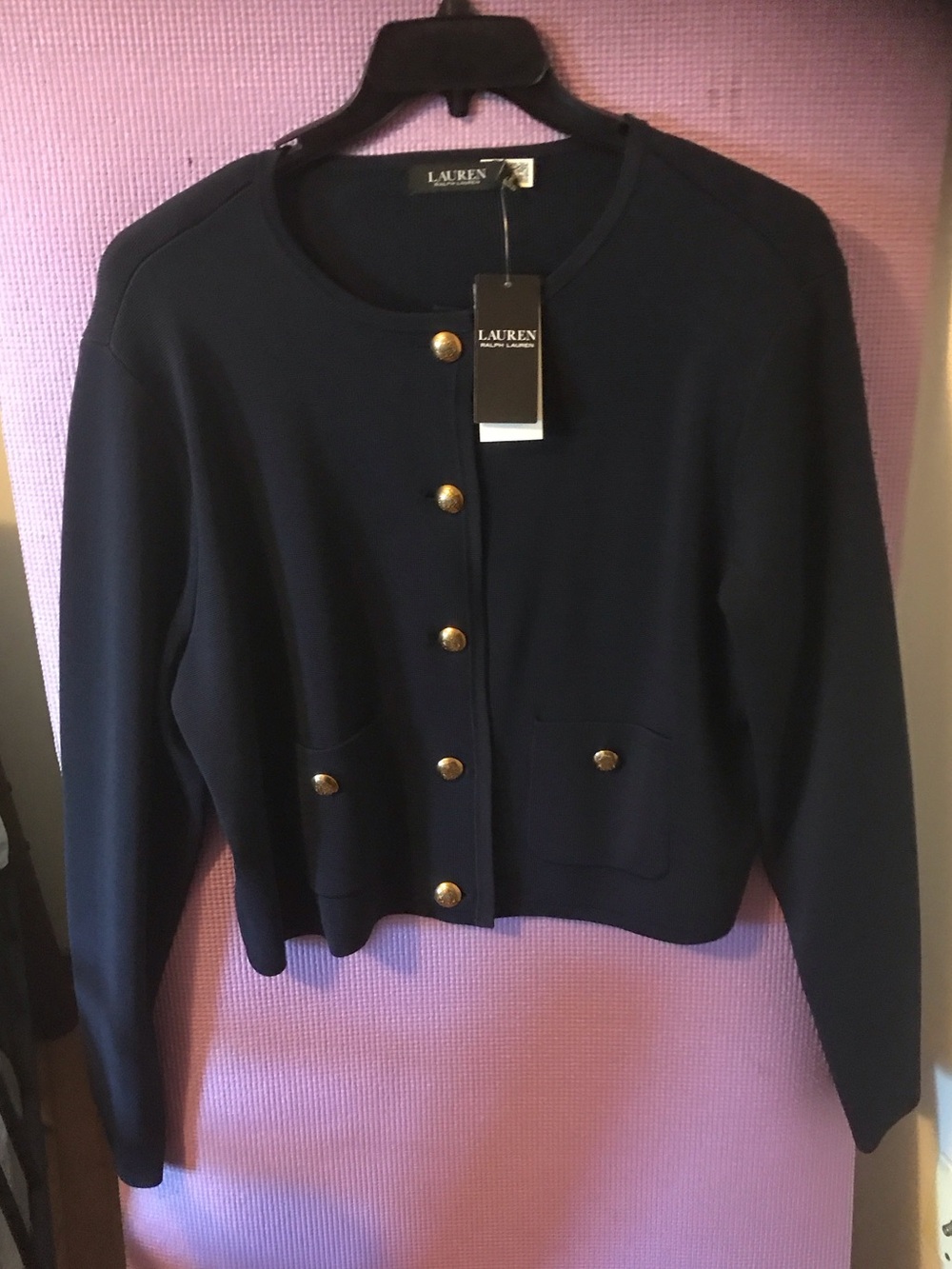 LAUREN Ralph Lauren Navy Knit Blazer with Gold Buttons